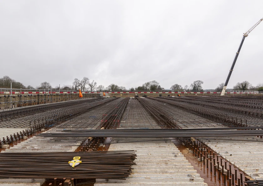 The construction of Turweston Green Bridge with edge protection and barriers supplied by Altrad Generation.