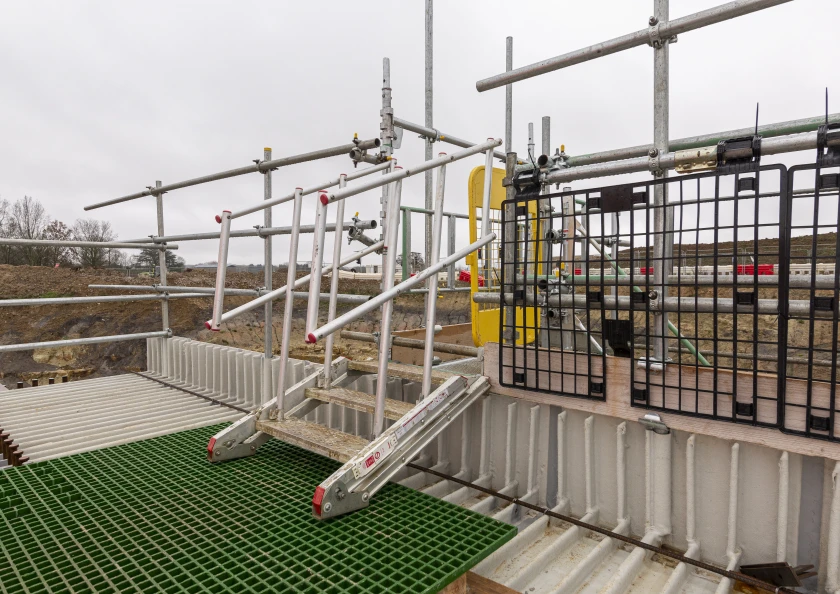 Edge protection and access systems in use at HS2's Turweston Green Bridge.